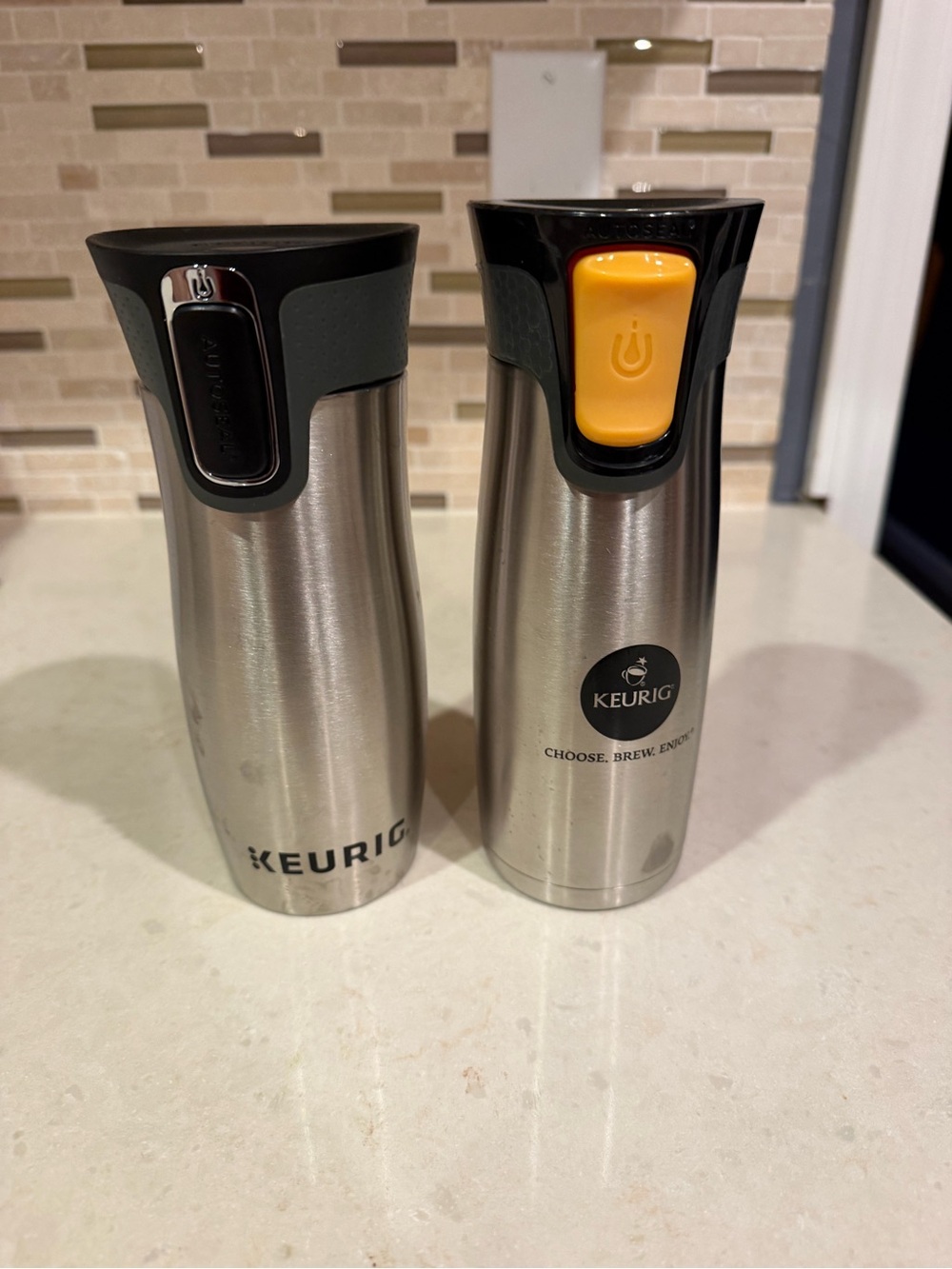 Set of 2 Stainless Steel Keurig Contigo Autoseal Coffee Travel Mugs To Go Mugs